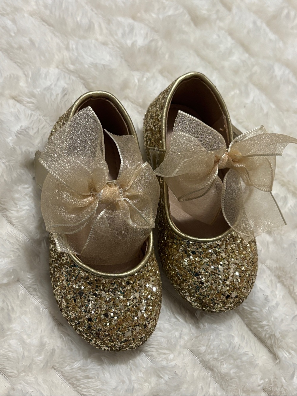 Gold Glitter Bow Kids Flats